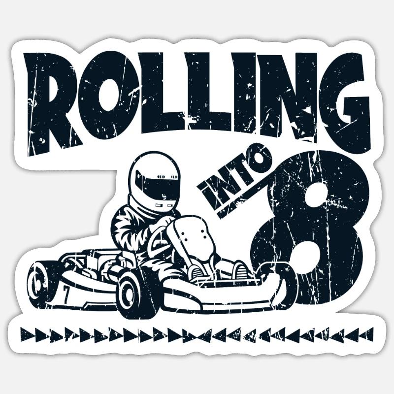 Rolling into 8 - Rennen - Sticker Größe S (10 x 10 cm) - Mattweiß