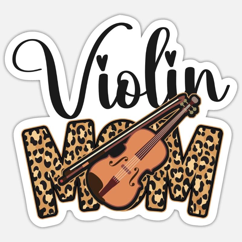 Violon Violoniste Maman Guépard - Sticker taille S (10 x 10 cm) - blanc mat