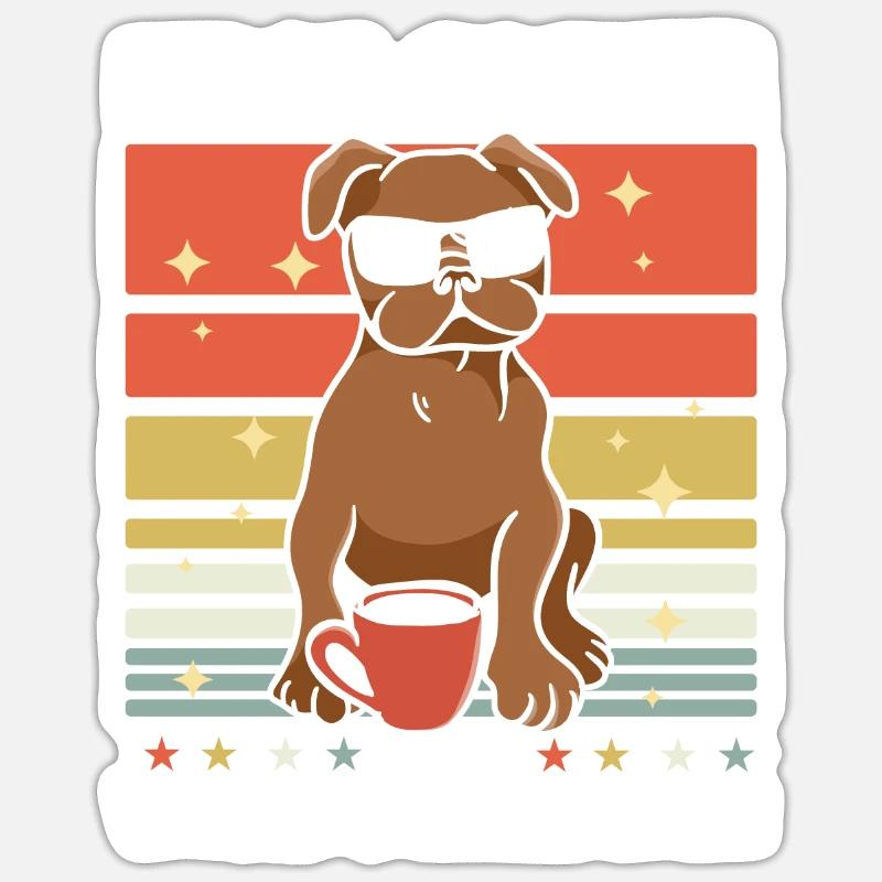 Mops Hund Kaffee Sonnenbrille - Sticker Größe S (10 x 10 cm) - Mattweiß