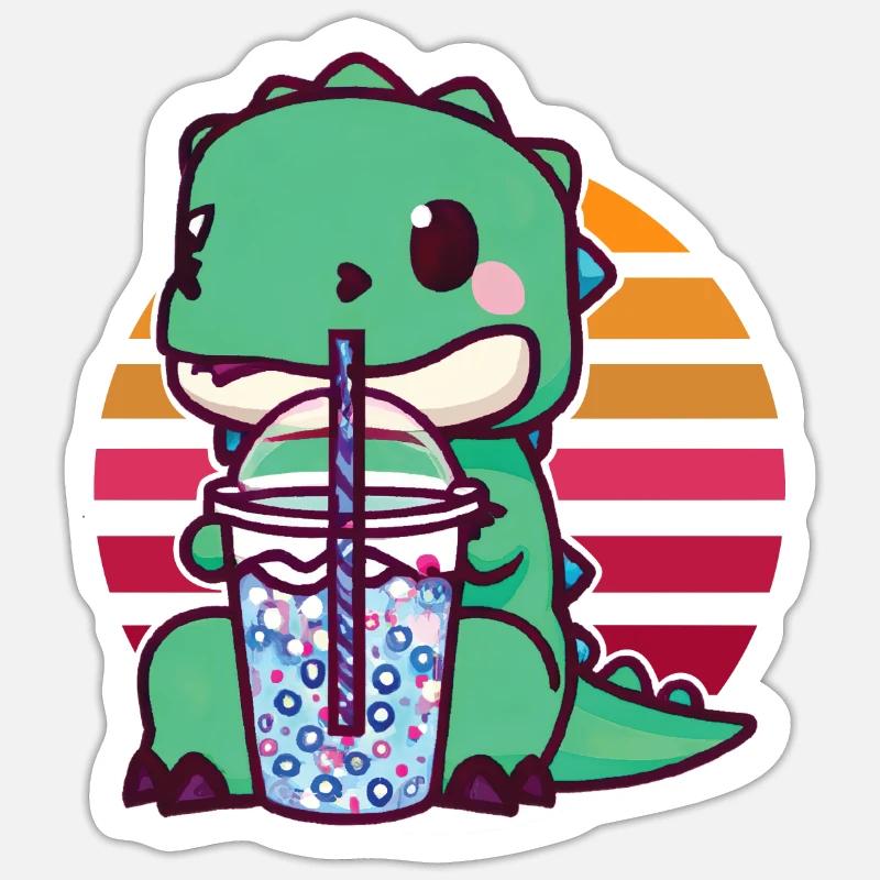Dinosaur drinks bubble tea - Sticker size S (10 x 10 cm) - white matte