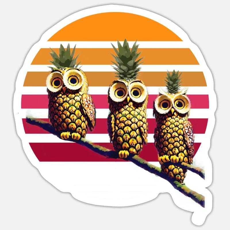 Ananas Eulen - Sticker Größe S (10 x 10 cm) - Mattweiß