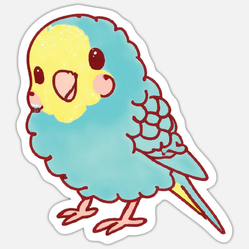 Perruche Kawaii - Sticker taille S (10 x 10 cm) - blanc mat