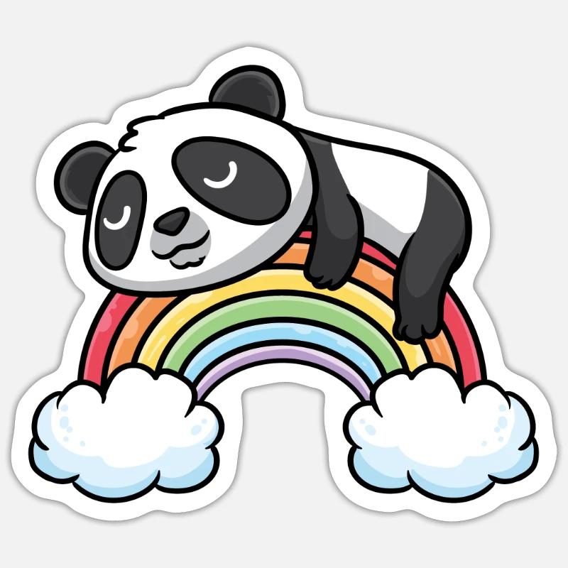 Panda Mit Regenbogen Schlaf Schlafen Napping - Sticker Größe S (10 x 10 cm) - Mattweiß