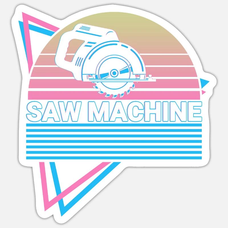 Machine à scier Retro - Sticker taille S (10 x 10 cm) - blanc mat