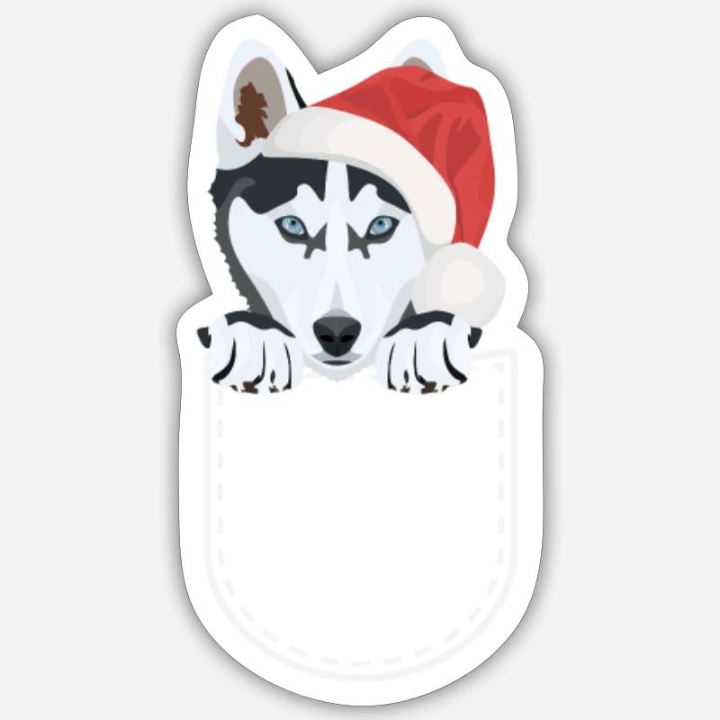 Husky Joyeux Noël - Sticker taille S (10 x 10 cm) - blanc mat