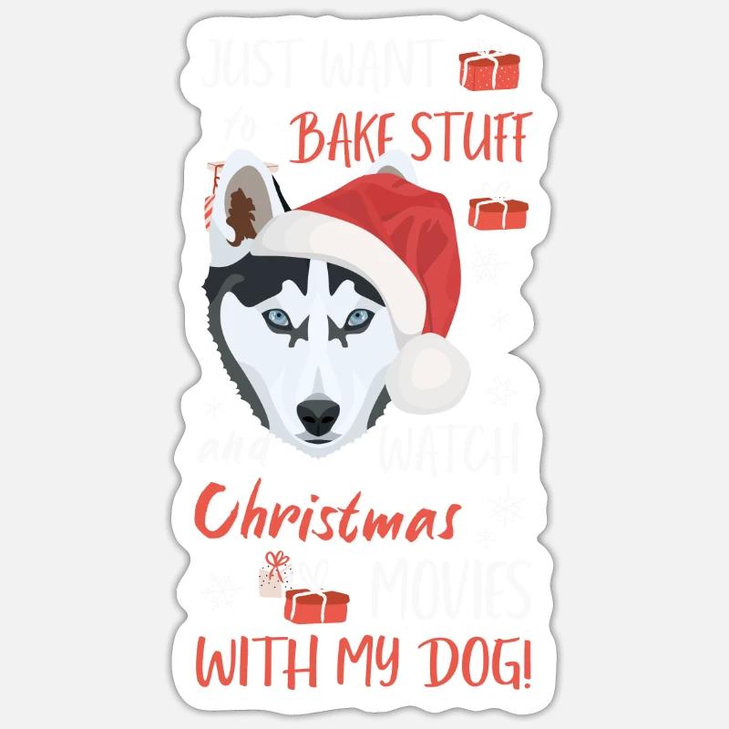 Husky Joyeux Noël - Sticker taille S (10 x 10 cm) - blanc mat