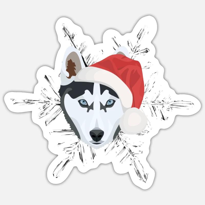 Husky Joyeux Noël - Sticker taille S (10 x 10 cm) - blanc mat