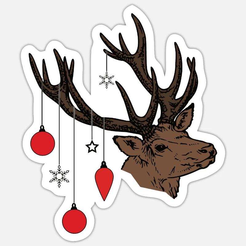 Cerf de Noël - Sticker taille S (10 x 10 cm) - blanc mat