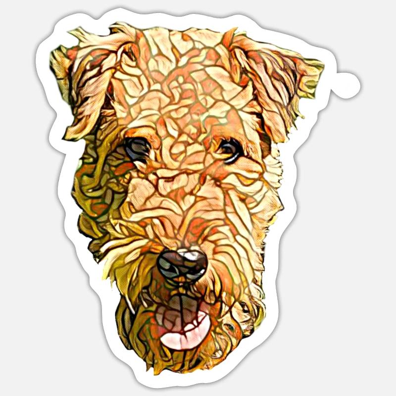 Visage d’Airedale Terrier - Sticker taille S (10 x 10 cm) - blanc mat