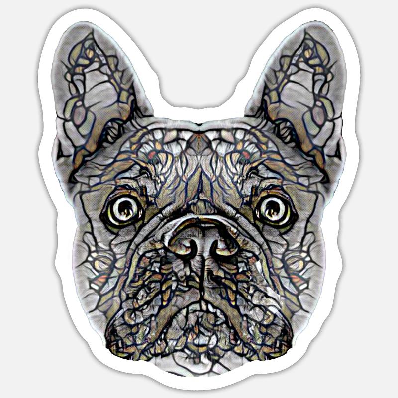 Français Visage de bouledogue - Sticker taille S (10 x 10 cm) - blanc mat