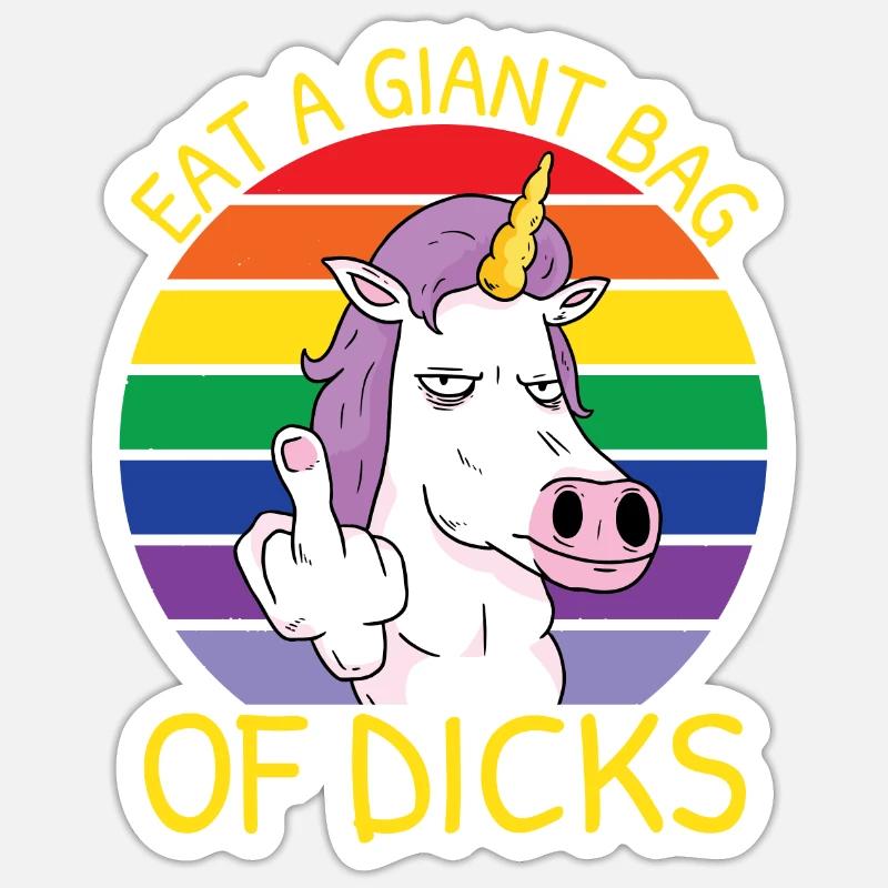 Iss eine T�te Dicks Regenbogen Einhornbeutel Schw� Sticker Größe S (10 x 10 cm)