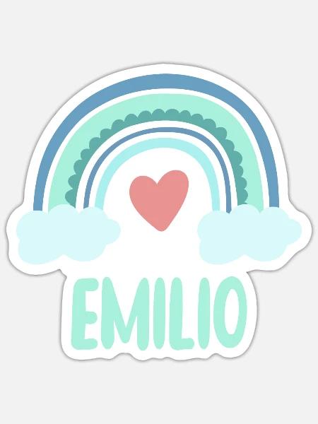 Emilio Name Regenbogen Baby - Sticker Größe S (10 x 10 cm) - Mattweiß