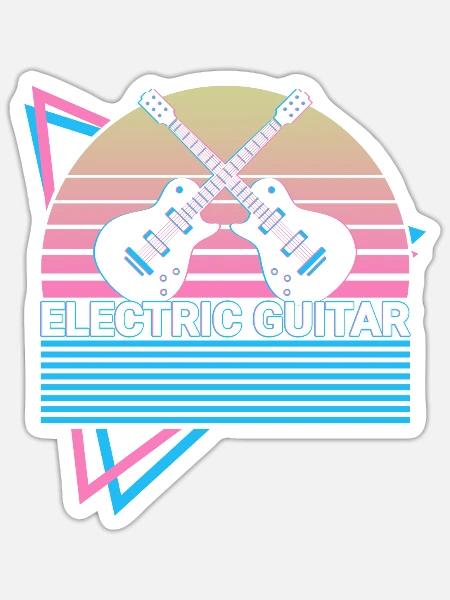 E-Gitarre Gitarrist Retro - Sticker Größe S (10 x 10 cm) - Mattweiß