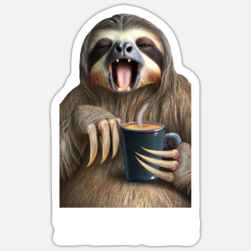 Faultier Kaffee Spruch - Sticker Größe S (10 x 10 cm) - Mattweiß