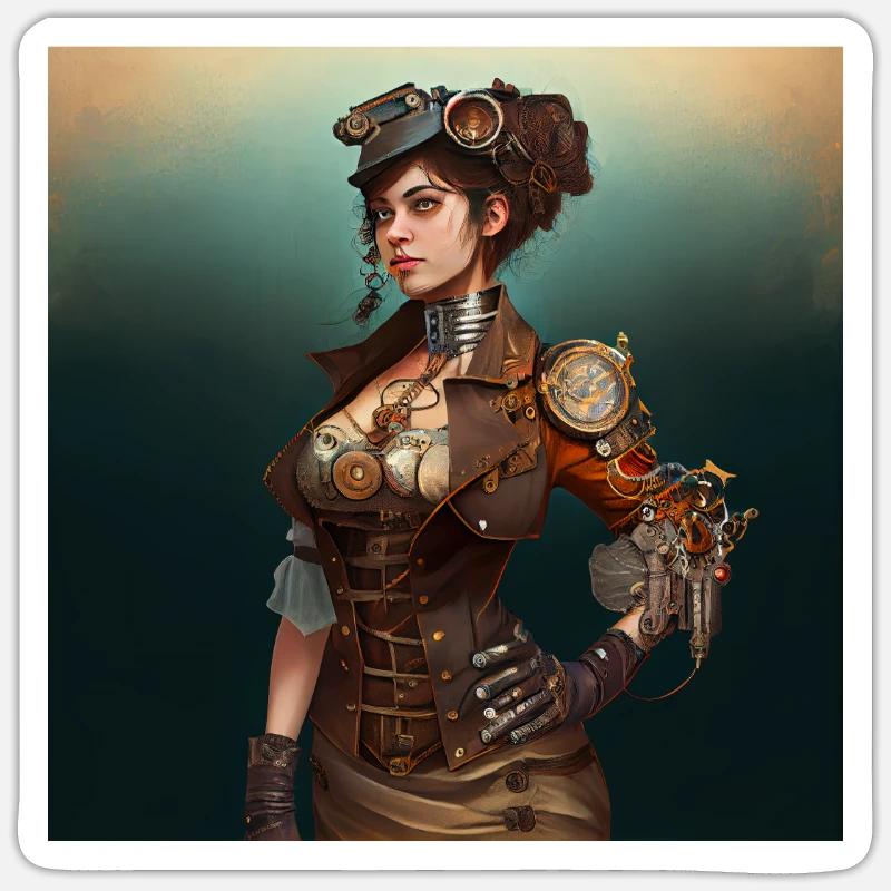 Steampunk Sci-Fi character Sticker Größe S (10 x 10 cm)