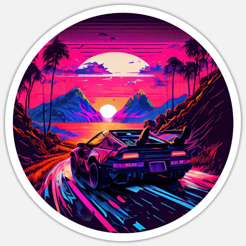 Retrowave Synthwave 80s Design - Sticker Größe S (10 x 10 cm) - Mattweiß