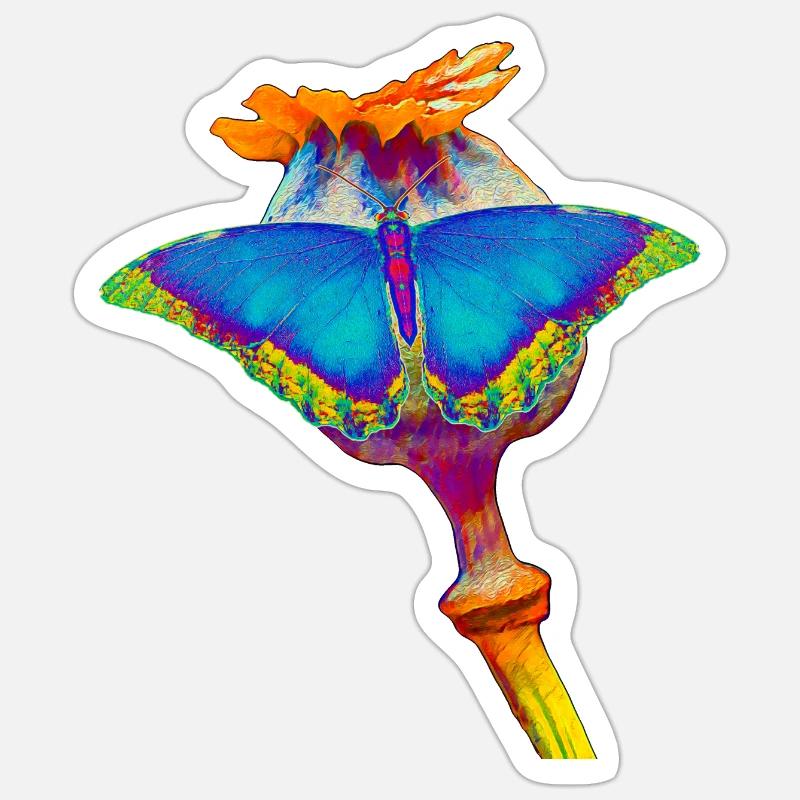 Papillon sur capsule d’opium - Sticker taille S (10 x 10 cm) - blanc mat