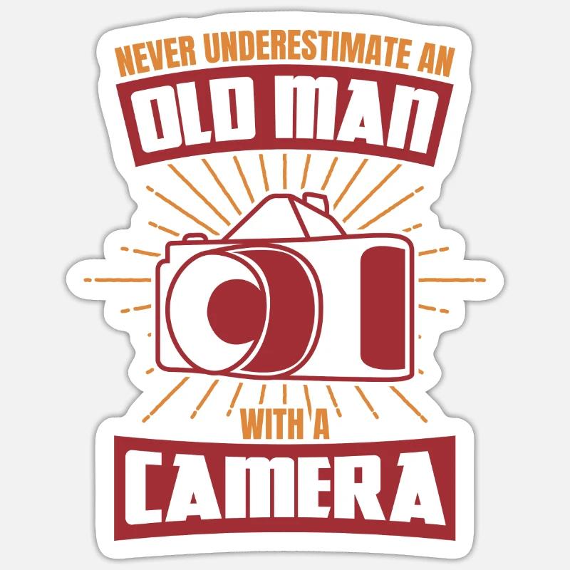 Old man with a camera - Sticker size S (10 x 10 cm) - white matte