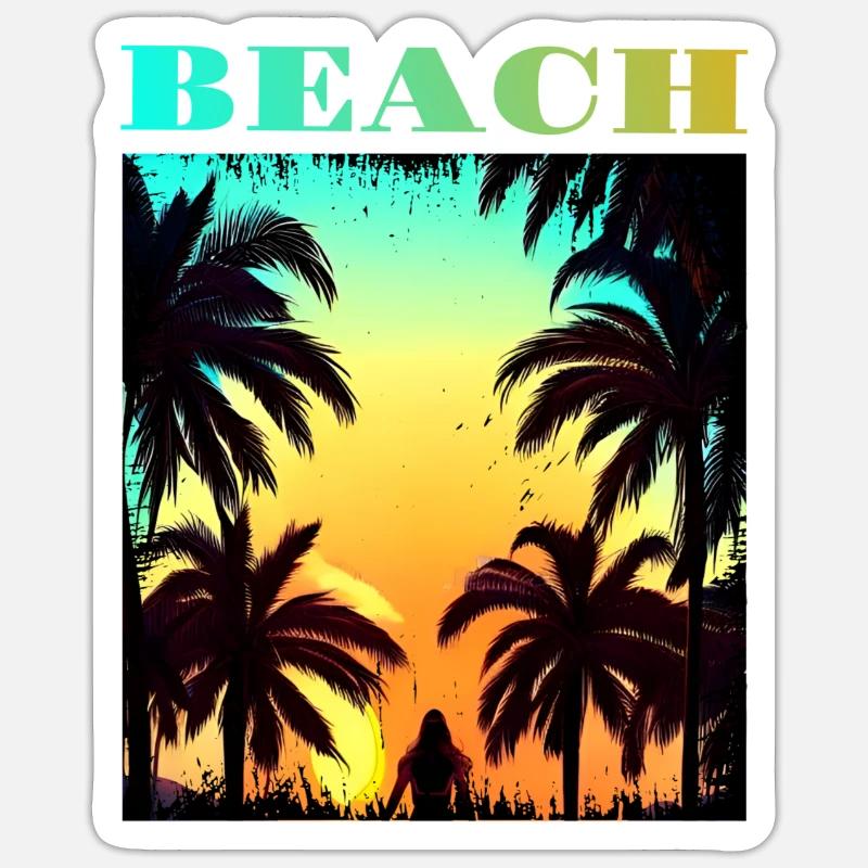Plage de Palm Sunset - Sticker taille S (10 x 10 cm) - blanc mat