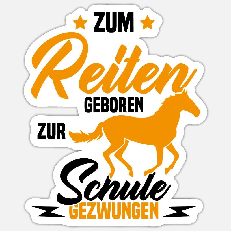 Né pour monter à cheval forcé à aller a l'école - Sticker taille S (10 x 10 cm) - blanc mat