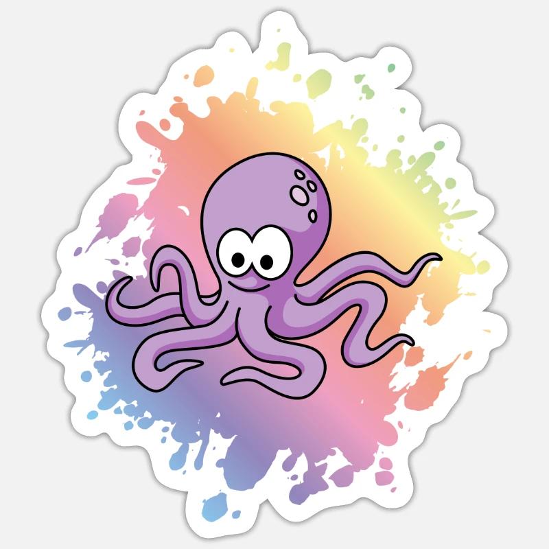 Krake Comic Tier - Sticker Größe S (10 x 10 cm) - Mattweiß