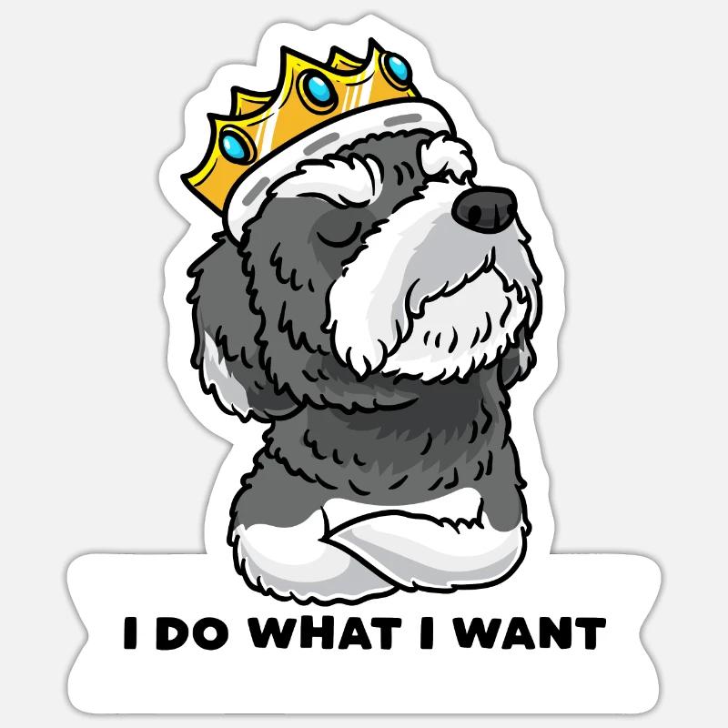 Schnoodle Hund Mit Krone - Sticker Größe S (10 x 10 cm) - Mattweiß