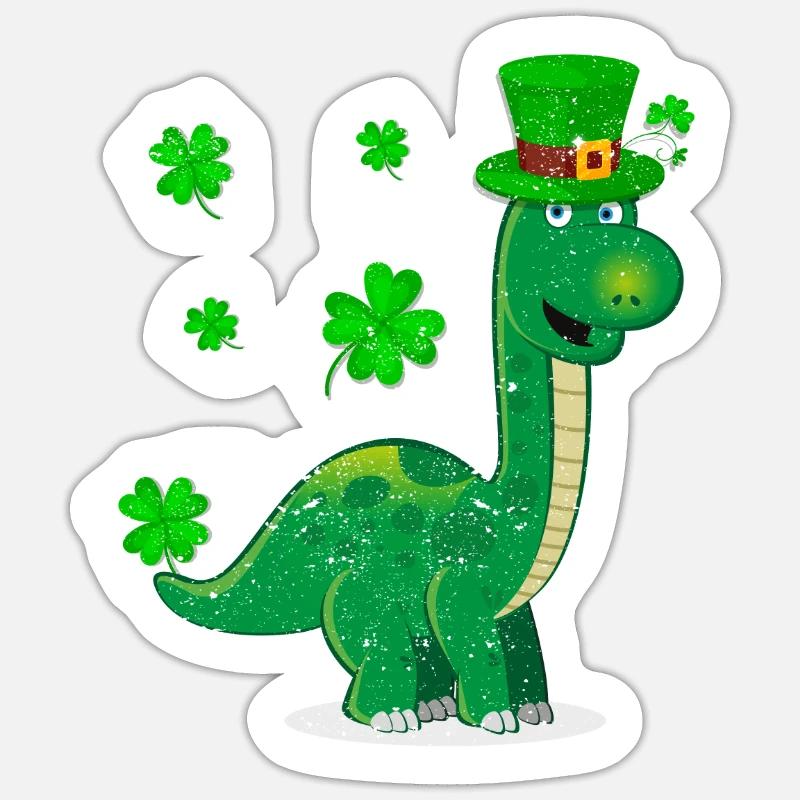 Leprechaun Dinosaur Clover Saint-Patrick - Sticker taille S (10 x 10 cm) - blanc mat