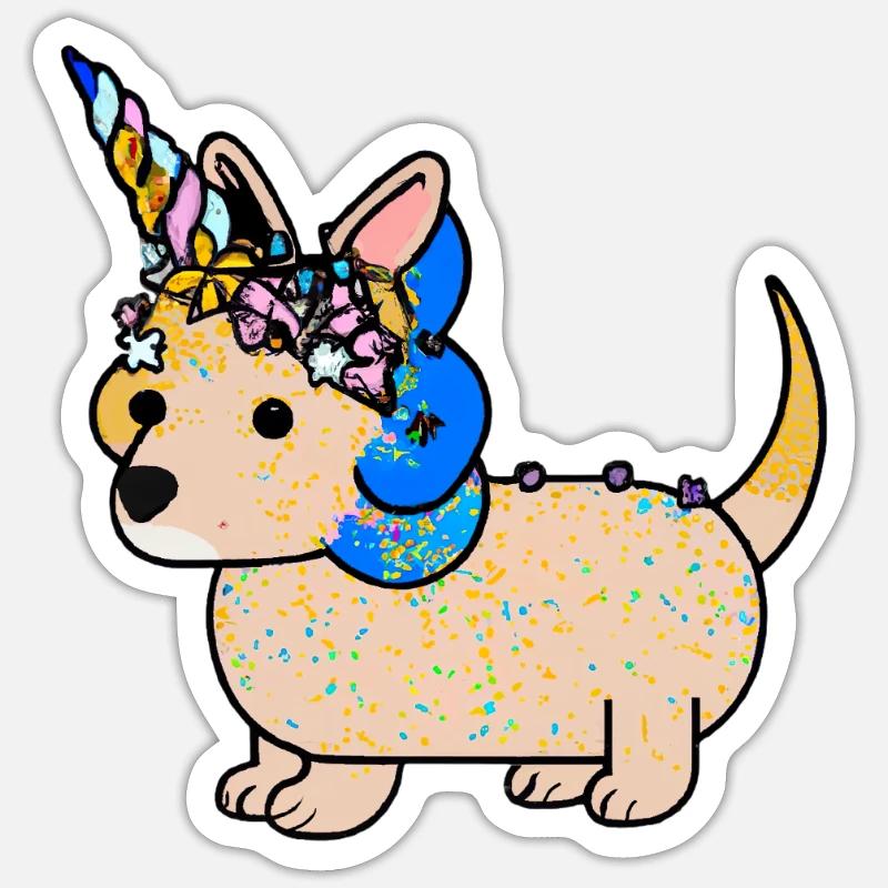 Dackel Einhorn - Sticker Größe S (10 x 10 cm) - Mattweiß