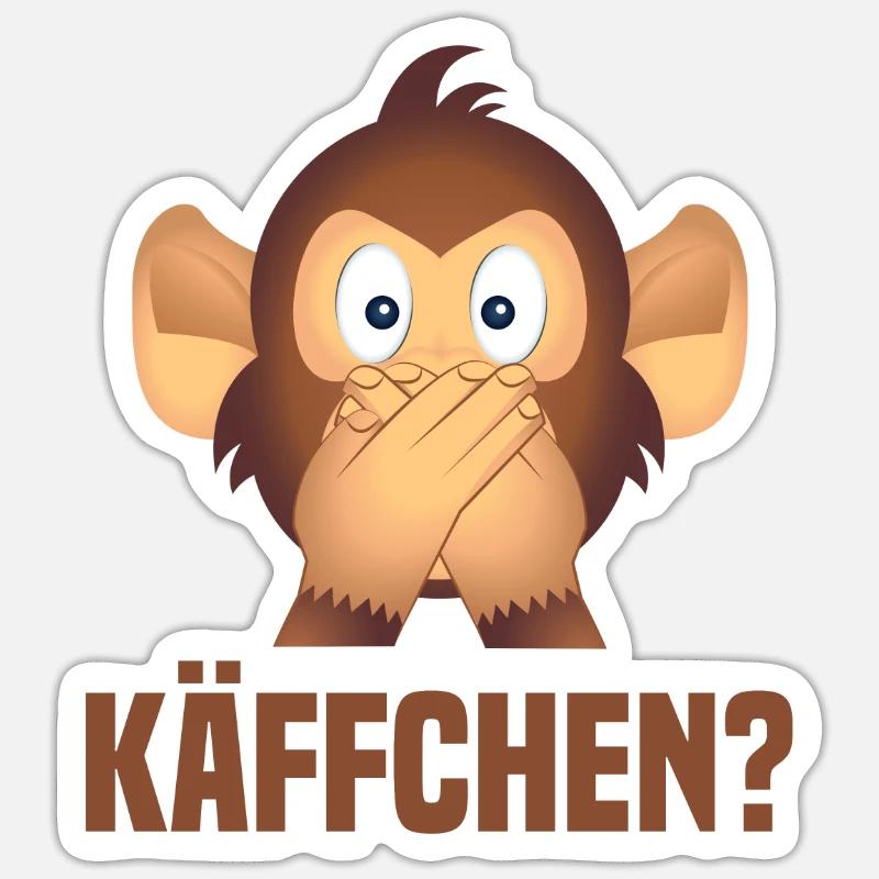 Käffchen? Lustiger Affe - Sticker Größe S (10 x 10 cm) - Mattweiß