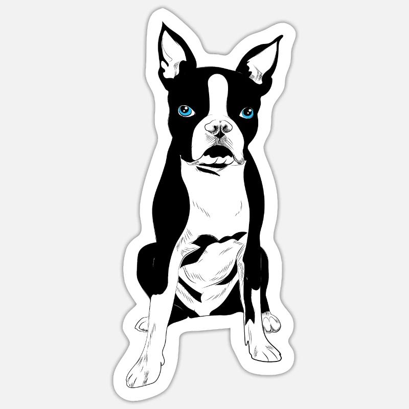 Chien Boston Terrier - Sticker taille S (10 x 10 cm) - blanc mat