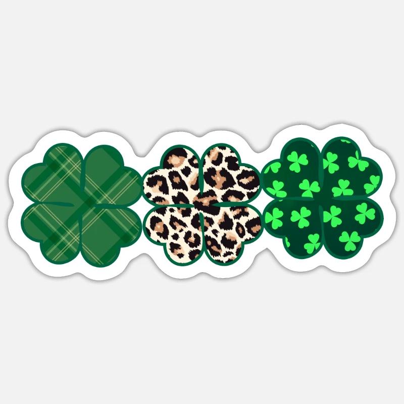 Trèfle léopard à carreaux verts Cute St Patrick - Sticker taille S (10 x 10 cm) - blanc mat