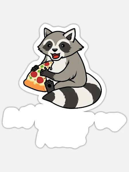 Waschbär isst Pizza Lustiges Sprichwort Fast Food - Sticker Größe S (10 x 10 cm) - Mattweiß