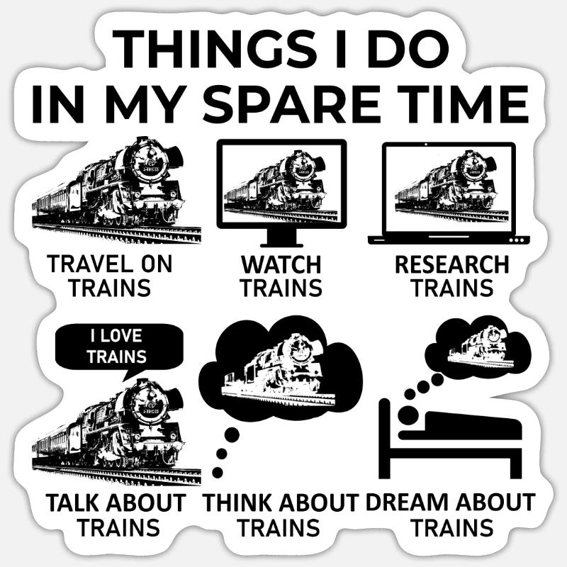 Ce que je fais pendant mon temps libre - Trains - Sticker taille S (10 x 10 cm) - blanc mat