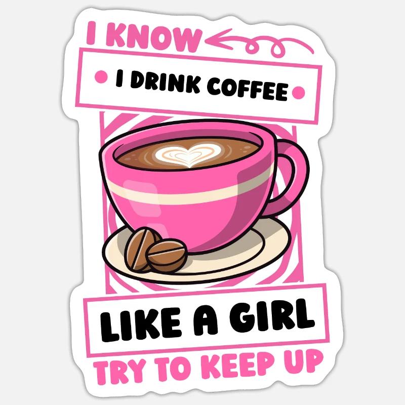 Kaffee Cafe Mädchen - Sticker Größe S (10 x 10 cm) - Mattweiß