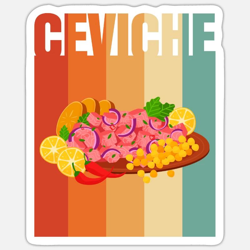 Rétro Ceviche - Sticker taille S (10 x 10 cm) - blanc mat