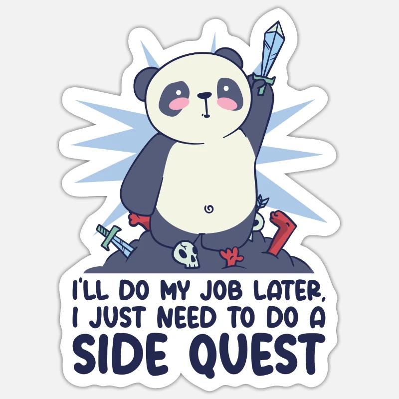 Procrastine panda lover Side Quest - Sticker taille S (10 x 10 cm) - blanc mat