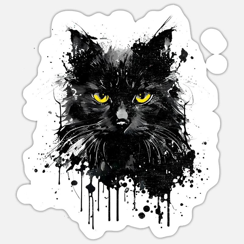 Black cat yellow eyes muzzle kitten ink Sticker size S (10 x 10 cm)