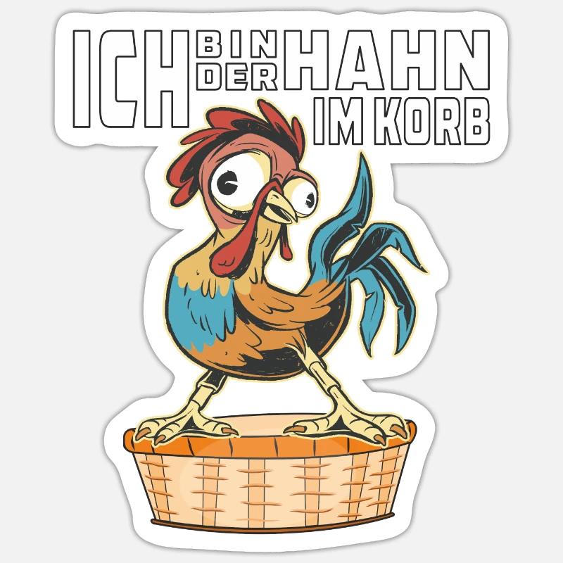 ICH BIN DER HAHN IM KORB - Sticker Größe S (10 x 10 cm) - Mattweiß