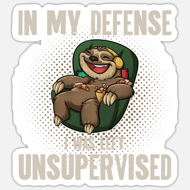 Sloth Pizza Poulet Chill - Sticker taille S (10 x 10 cm) - blanc mat