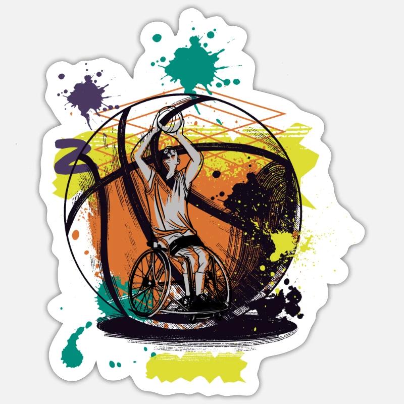 Rollstuhl Basketball Geschenkidee - Sticker Größe S (10 x 10 cm) - Mattweiß