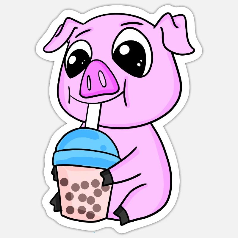 Pork Bubble tea Motif - Sticker size S (10 x 10 cm) - white matte