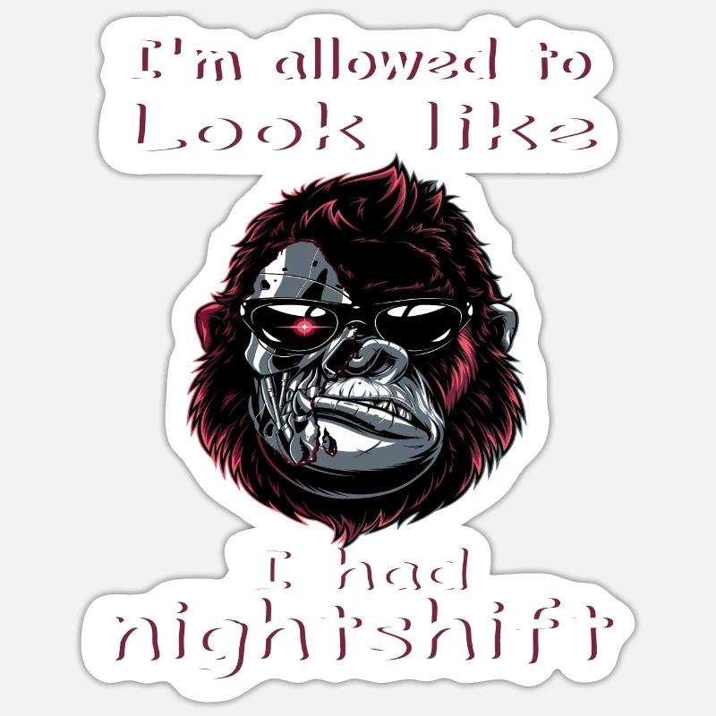 Gorille de nuit - Sticker taille S (10 x 10 cm) - blanc mat