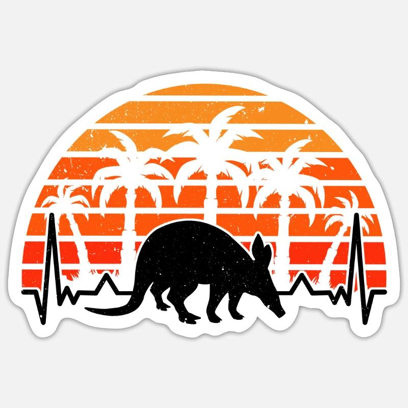 Erdferkel Herzschlag Retro - Sticker Größe S (10 x 10 cm) - Mattweiß
