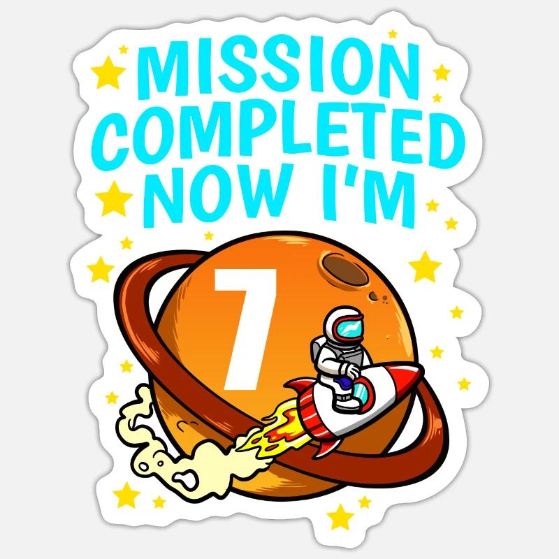 Space Birthday 7 Astronaut Planets Rocket Ship Sticker size S (10 x 10 cm)