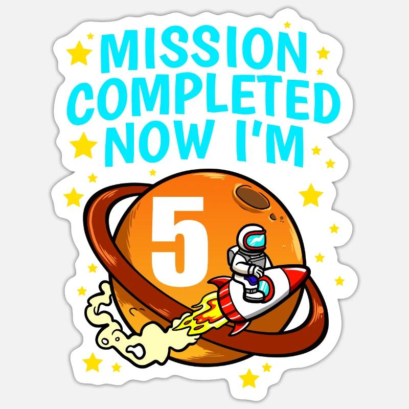 Space Birthday 5 Astronaut Planets Rocket Ship Sticker size S (10 x 10 cm)