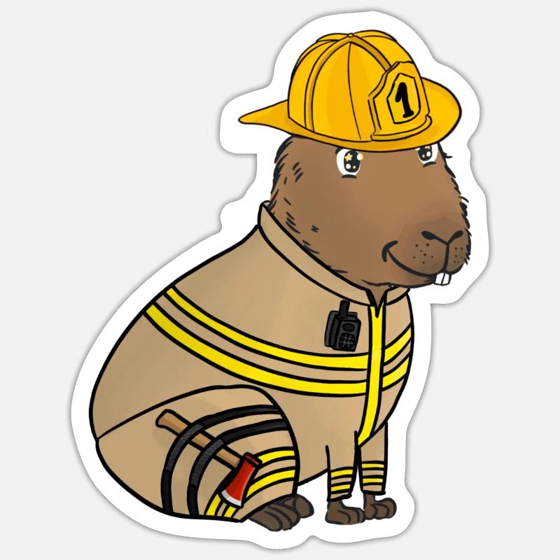 Pompier Pompiers Capybara - Sticker taille S (10 x 10 cm) - blanc mat