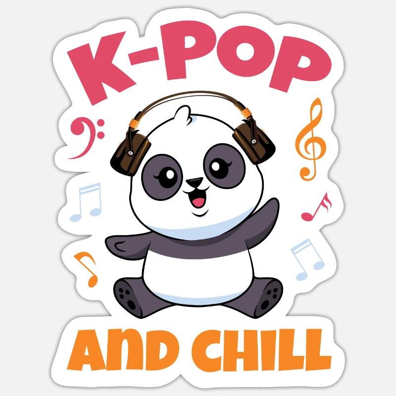 K-Pop Panda - Sticker taille S (10 x 10 cm) - blanc mat