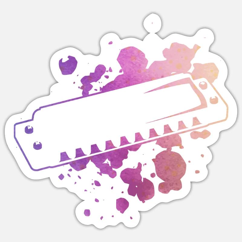 Aquarelle Harmonica - Harmoniciste - Sticker taille S (10 x 10 cm) - blanc mat
