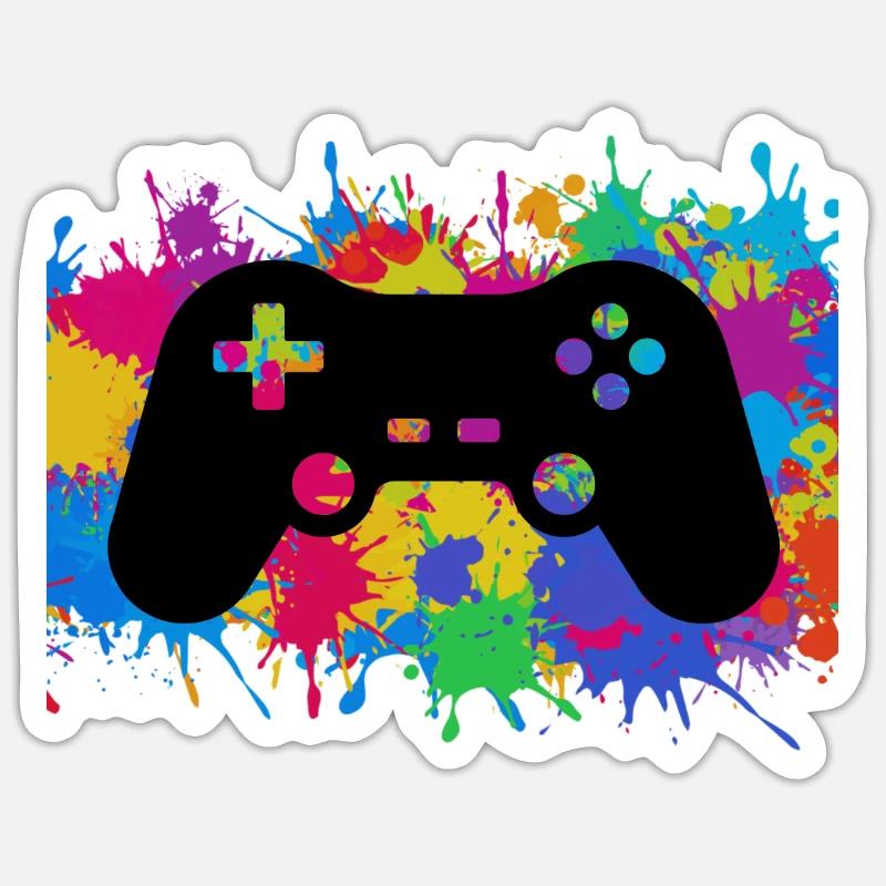 Gamer Gaming Controller Bunt rainbow Game Geschenk Sticker Größe S (10 x 10 cm)