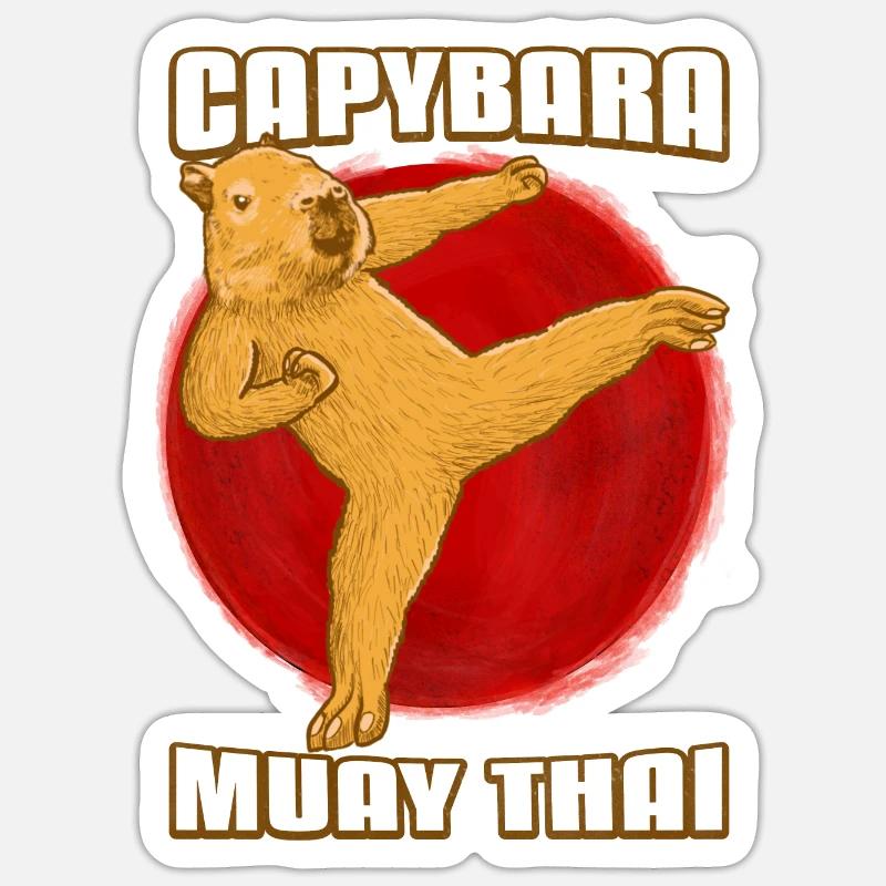 Muay Thai Capybara - Sticker Größe S (10 x 10 cm) - Mattweiß